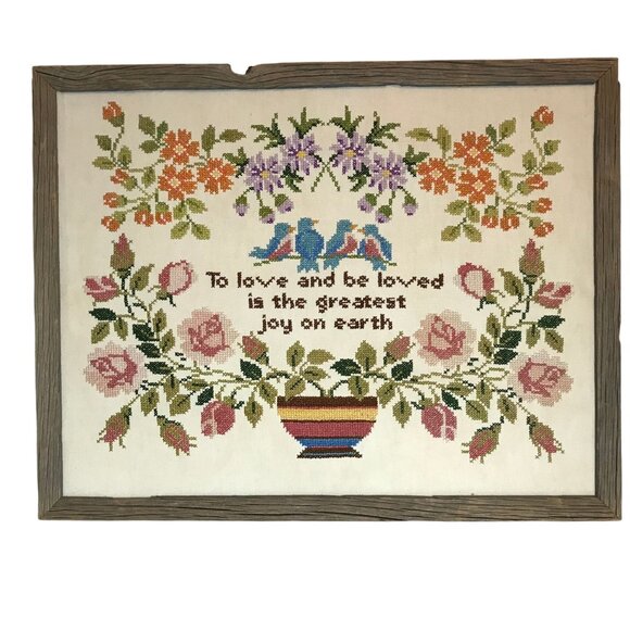Cross Stitch Wall Art Quote "To Love & Be Loved Is The Greatest Joy.. Handmade - Picture 1 of 8